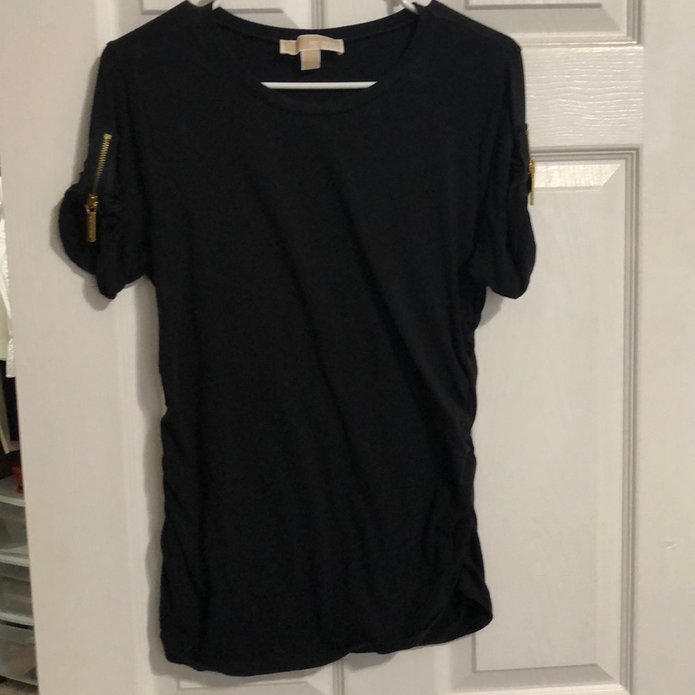 Michael Kors Black Zipper-Sleeve T-Shirt